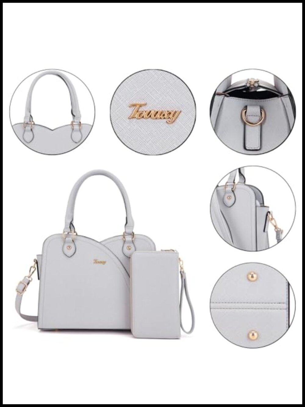 Women's Satchel Handbag with Matching Wallet Set 2pc Faux Leather - Picture 4 of 6